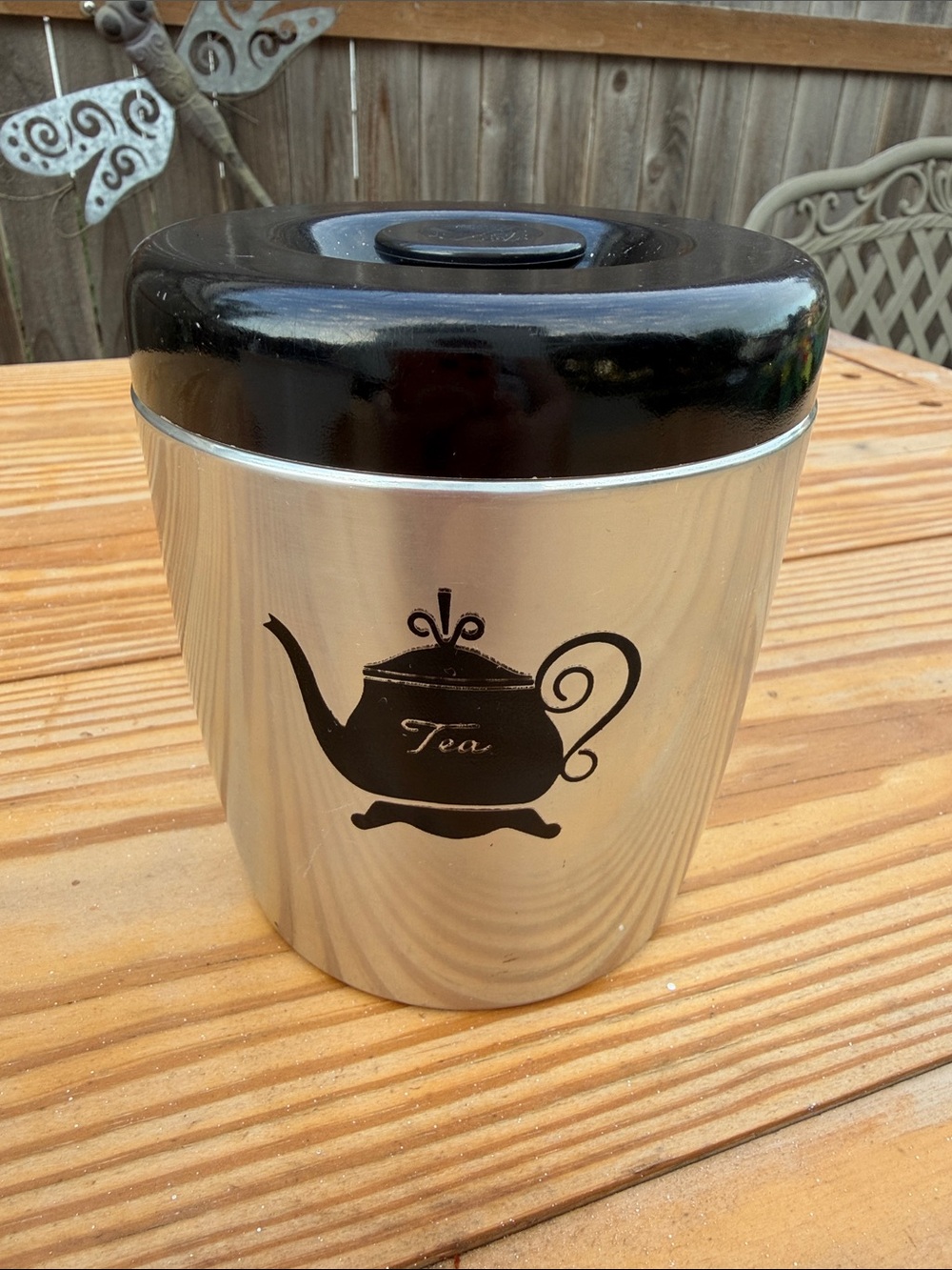 West Bend (Black & Silver) Stainless Steel Tea Canister